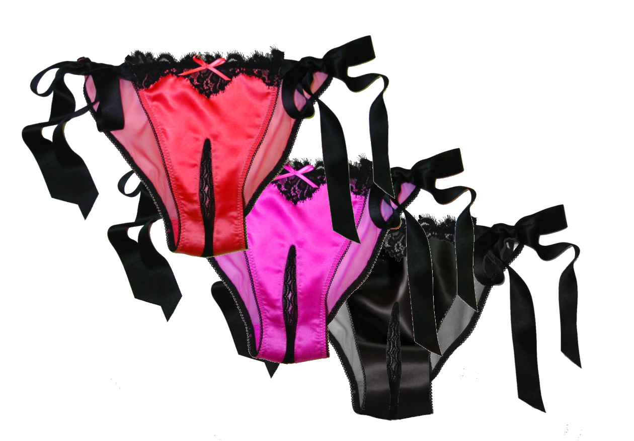 Womens Silk Satin Crotchless Thong G-string Panties Lingerie
